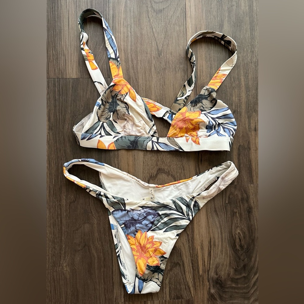 Vitamin A Neutra Floral-Print Triangle Bikini Top and Bottom